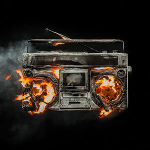 The album cover features a boombox that has been set on fire and is burning.